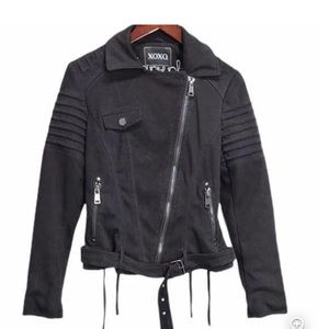 XOXO Faux Suede  Biker Style Zip Up Black Jacket